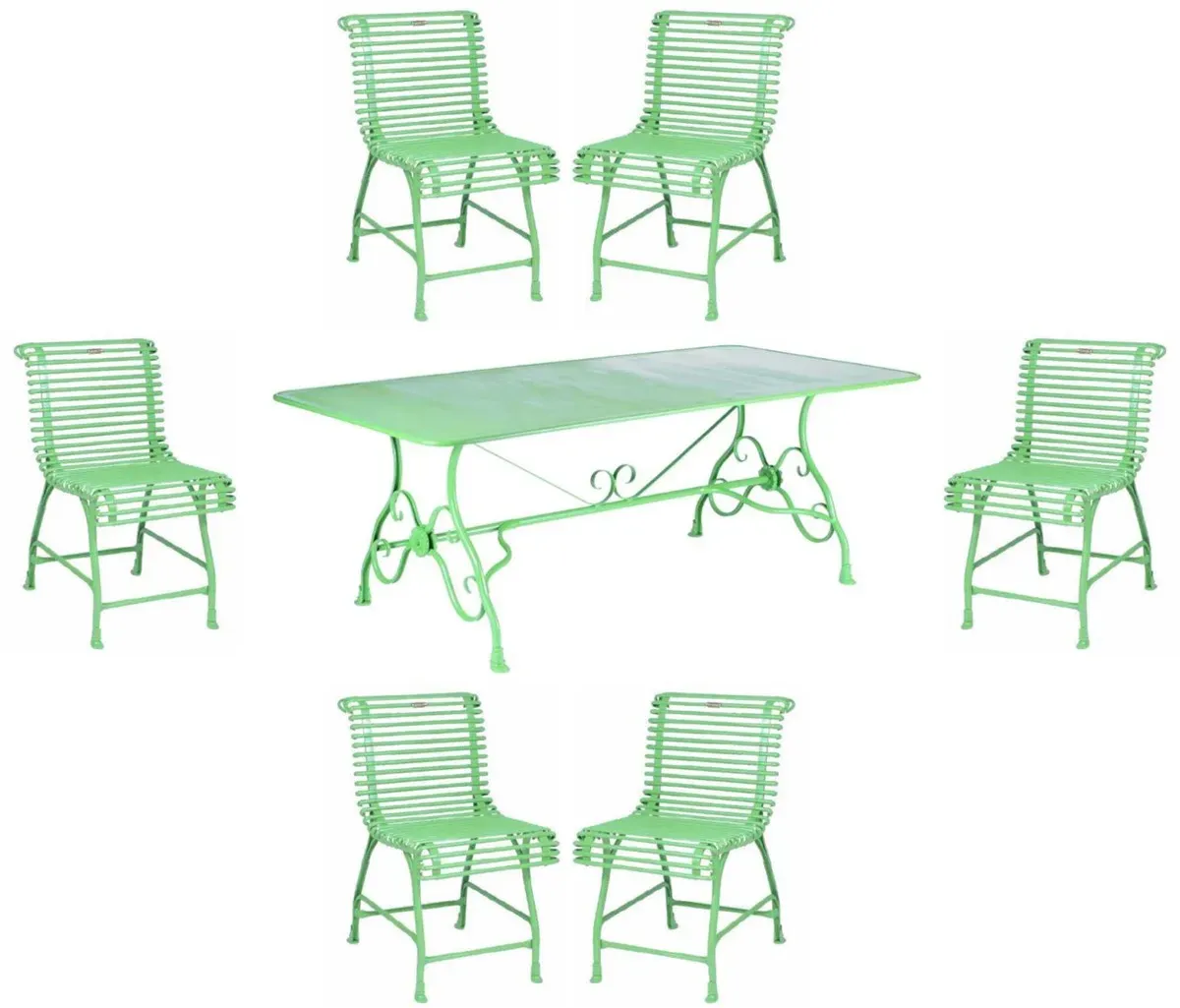 Casa Padrino Jugendstil Schmiedeeisen Garten Möbel Set Grün - 1 Garten Tisch & 6 Garten Stühle - Barock & Jugendstil Garten Möbel - Nostalgische Schmiedeeisen Garten Möbel