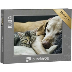 puzzleYOU Puzzle Puzzle 1000 Teile XXL „Hund und Katze beim Kuscheln“, 1000 Puzzleteile, puzzleYOU-Kollektionen Katzen-Puzzles