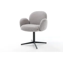 DELIFE Chaise-pivotante Nube-Flex avec accoudoirs côtelé gris argenté pied de chaise 4 branches noir pivotement sur 360° ressorts ensachés, Chaises de salle à manger