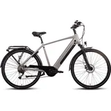 Saxonette E-Bike Deluxe Sport ,10 Gang, Mittelmotor, 418 Wh integrierter Akku, Pedelec, Elektrofahrrad, Trekkingrad (Ramenhöhe 54 , Silber) - Silber