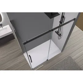 Bernstein Eckdusche DX906 FLEX Schiebetür Soft-Close 8mm Nano Echtglas Schwarz matt 80x160cm