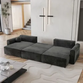 masseno WOHNLANDSCHAFT FENTO M Schwarz Velours-Stoff mit Schlaffunktion