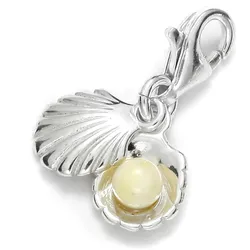Ketten-Anhänger OSTSEE-SCHMUCK "Ostsee-Schmuck Charm-Einhänger Muschel Charm-Einhänger Muschel", weiß, Schmuckanhänger, Damen, 20 x 8mm, Silber 925 (Sterlingsilber), 1.3 g