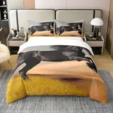 100% Baumwolle Pferd Tröster Abdeckung Schwarzes Pferd Bettbezug Wildlife Tier Western Cowboy Farm Tier Bettwäsche Set Sonnenuntergang Verwelkt Gras Blauer Himmel Weiß Wolken Quilt Cover Dekor 135x200