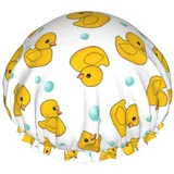 Niedliche gelbe Gummi-Enten-Duschkappen für Frauen, elastische, wiederverwendbare Bade-Haarkappe, Umweltschutz-Haar-Badekappen, doppelte wasserdichte Bade-Duschmütze
