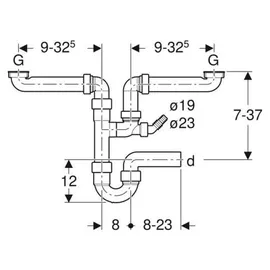 Geberit Rohrbogengeruchsverschluss für zwei Becken (Raumsparmodell), 152818111