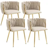 LVHOM Esszimmerstuhl Set mit runden Rückenlehne, Wohnzimmerstuhl aus Samt/Leinen (Goldene Stuhlbeine & Rahmen, Geflochtener Stil, mehrere Farboptionen, 4 St), 2/4/6 Stück beige