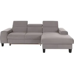 Ecksofa COTTA "Morven L-Form", grau, B:244cm H:72cm T:166cm, Microfaser PRIMABELLE (100% Polyester), Flachgewebe (100% Polyester), Samtvelours (100% Polyester), Sofas, Ecksofa Polstermöbel, Inklusive Kopfteilverstellung, wahlweise mit Ladestation, Bettfunktion