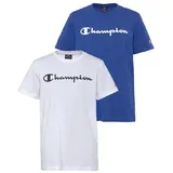 Champion T-Shirt CHAMPION, Jungen, Gr. XXL (176), blau (blau, weiß), Obermaterial: 100% Baumwolle, Rundhals, Shirts T-Shirt, Kurzarm, mit Logoschriftzug, aus Baumwolle und Polyester