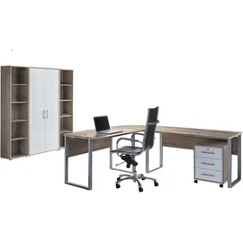 BMG Möbel Büro Office Edition Set 3, Sonoma/ Eiche/Weiß