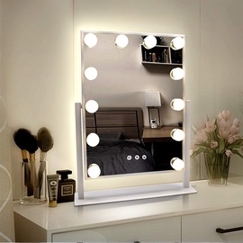 TUREWELL Hollywood Make-up-Spiegel mit Lichtern, großer beleuchteter Kosmetikspiegel mit 3 Farblicht und 12 dimmbaren LED-Leuchtmitteln, Smart-Touch-Control-Bildschirm und 360-Grad-Drehung