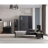 JVmoebel Graues Schlafzimmer Set Holzgarnitur Bett Schminktisch, Bücherregal