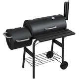 Randaco Smoker Holzkohlegrill Mit 2 Rädern Und Temperaturanzeige, Grillwagen Mit Deckel, Schwarz