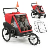 AIYAPLAY Fahrradkinderanhänger 2-Sitzer Faltbar Kinderfahrradanhänger, 2-in-1 klappbar, für 2 Kinder, Reflektoren rot