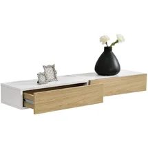 [en.casa] Wandregal Leknes 50x24x12 cm 2er Set mit Schublade Weiß/Holzfarben