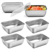 6 Stück Edelstah Frischhaltedosen Mit Deckel, 500ml Stapelbare Meal Prep Boxen Edelstahl Behälter mit Deckel Wiederverwendbar Gefrierdosen Vorratsdosen Spülmaschinenfest & Gesund, 13,5 x 10.5 x 5 cm