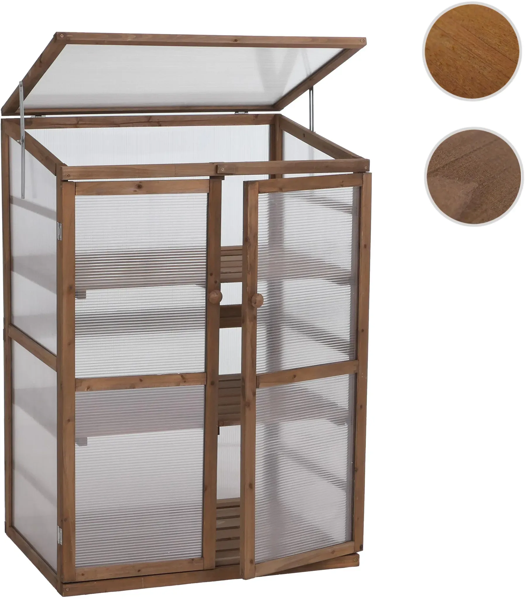 Gewächshaus HWC-Q13, Treibhaus Anzuchthaus Frühbeet Fenster verstellbar Holz FSC®-zertifiziert 110x76x57cm ~ dunkelbraun