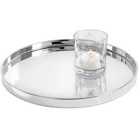 Spetebo Metall Kerzentablett silber rund - 30 cm - Deko Silbertablett glänzend mit Rand