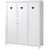 58 aufm Kessel Kleiderschrank Kinderzimmerschrank Kamila 159x57x191 3-türig MDF+Massivholz Weiß (inkl. Versand, Lieferung bis Verwendungsstelle) Kleiderschrank 3 Türen, herzförmigen Griffausschnitten und Ablageböden weiß