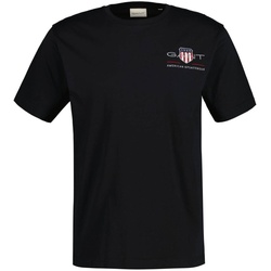 GANT Herren T-Shirt - REG ARCHIVE SHIELD EMB, Rundhals, kurzarm, Stickerei Schwarz S