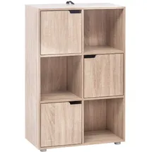 Woltu Bücherregal Bücherschrank Standregal Aufbewahrungregal Raumteiler Büroregal Aktenschrank, mit 3 Türen, 6 Fächer, 29 x 91 x 59,6 cm, Eiche - Naturbelassen