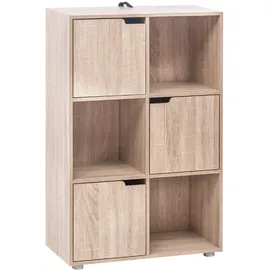 Woltu Bücherregal Bücherschrank Standregal Aufbewahrungregal Raumteiler Büroregal Aktenschrank, mit 3 Türen, 6 Fächer, 29 x 91 x 59,6 cm, Eiche - Naturbelassen