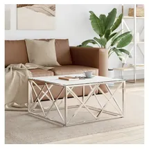 vidaXL Couchtisch Silbern Edelstahl und Glas 80 x 80 x 40 cm