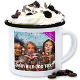 Emaille Tasse Blechtasse - Foto eigenem - Fotogeschenk I Geschenk Bild personalisiert I Geschenk mit Bild I Custom Photo - 300 ml - Weiß Schwarz - fototasse bildtasse selbst drucken druck tassen