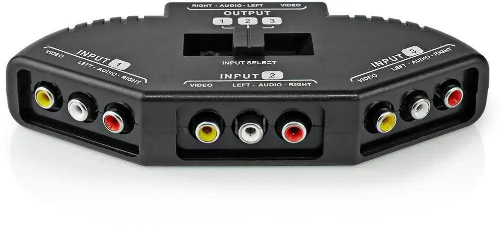 Nedis Composite Video Switch - 3 port(s) - Connection input: 3x Composite Video (RWY) - Connection output: 1x Composite Video (RWY) - 1024x576 - ABS - Black