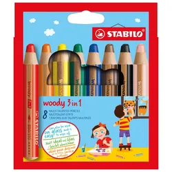STABILO® Buntstift  Wasserfarbe & Wachsmalkreide - STABILO woody dick - 8er Etui
