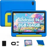 Tablet|Upgraded Android 14 Tablet 10 Zoll für Kinder mit Schutzhülle|Octa-Core|8+64GB|Dual Kamera|Kindersicherung|Vorintallierte KIDO... - Blau