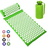 BULZEU Akupressurmatte mit Kissen,Akupressur Set gegen Nacken und Rückenschmerzen,Akupunkturmatte Acupressure Mat Massagematte zur Wohltuenden Entspannung und Massage,mit 8 Massagebälle(Grün)