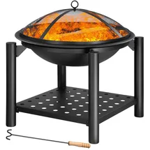 Gardebruk Feuerschale mit Funkenschutz Schürhaken Abdeckung 55cm Feuerstelle Feuerkorb Terrassenofen Grill