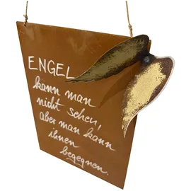 ZGM Dekoobjekt Rost Spruchtafel mit Engelsflügeln Braun