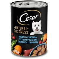 Cesar Natural Goodness in Terrine reich an Huhn mit Süßkartoffeln, Erbsen und Preiselbeeren