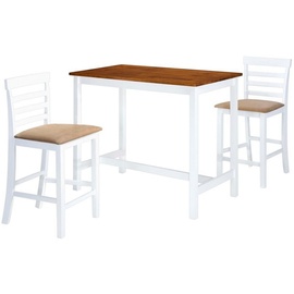 vidaXL Bartisch mit Stühlen 3-tlg. Massivholz Braun und Weiß