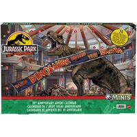JURASSIC WORLD 30. Jubiläum Adventskalender - 24 Türchen mit Mini-Dinosauriern, Menschenfiguren und Teilen für einen aufregenden Spielbereich, für Kinder ab 4 Jahren, HTK45