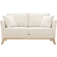 miliboo Skandinavisches 2-sitzer-sofa mit abnehmbarem Bezug in Weiß mit Bouclé-wolleffekt und Holzfüßen Oslo