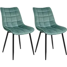 Woltu Esszimmerstühle 2er Set Küchenstuhl Polsterstuhl Wohnzimmerstuhl Sessel mit Rückenlehne, Sitzfläche aus Samt, Metallbeine, Türkis -
