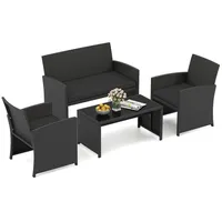 COSTWAY Balkonset, 4 Personen, aus Rattan Gartenmöbel Set schwarz