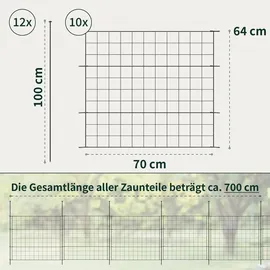 VERDOBA Teichzaun 10 Elemente 10 x 1 cm Grau/Metall