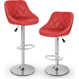 TRESKO 2er Set Barhocker Barstuhl 360° Frei Drehbar Sitzhöhenverstellung 60-80cm - Rot