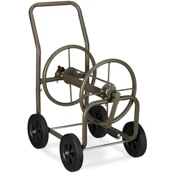 Relaxdays Schlauchwagen XL, fahrbare Schlauchtrommel, Metall, für 60m Schlauch, 4 Räder, mit Kurbel, 90° Abrollen, braun