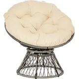 Papasansessel 360° Drehbar Korbsessel Polyrattan Gartenstuhl Mit Kissen Metallrahmen 87x97x86cm Beige