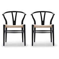 Carl Hansen - CH24 Wishbone Chair, Buche soft black / Naturgeflecht (2er-Set)