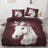 Generisch Winter Bettwäsche 140x200 Pferd - Weißes Pferd Bettbezug 140x200 3 Teilig, Weiche & Angenehme Mikrofaser Bettbezüge & 2 Kissenbezug, Bettwäsche-Sets mit Reißverschluss R#&-219