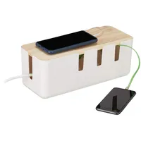 Relaxdays Kabelbox groß, für Steckdosenleiste, Kunststoff & Holz, Kabel