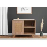 Mendler Kommode HWC-M39, Schrank Sideboard Highboard, Staufach, Kubu Rattan Holz Melamin, 67x80x38cm Eiche-Optik