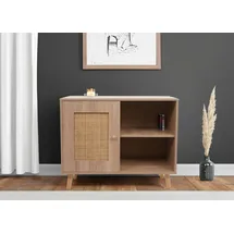 Mendler Kommode HWC-M39, Schrank Sideboard Highboard, Staufach, Kubu Rattan Holz Melamin, 67x80x38cm Eiche-Optik