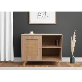 Mendler Kommode HWC-M39, Schrank Sideboard Highboard, Staufach, Kubu Rattan Holz Melamin, 67x80x38cm Eiche-Optik